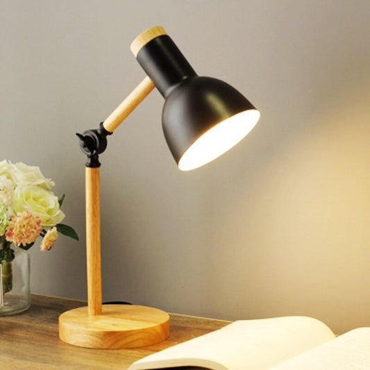 Wooden LED Desk Lamp with Adjustable Arm and Warm Light