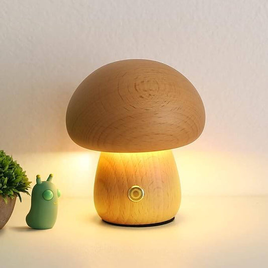 Wooden Mushroom Night Light with Rechargeable LED