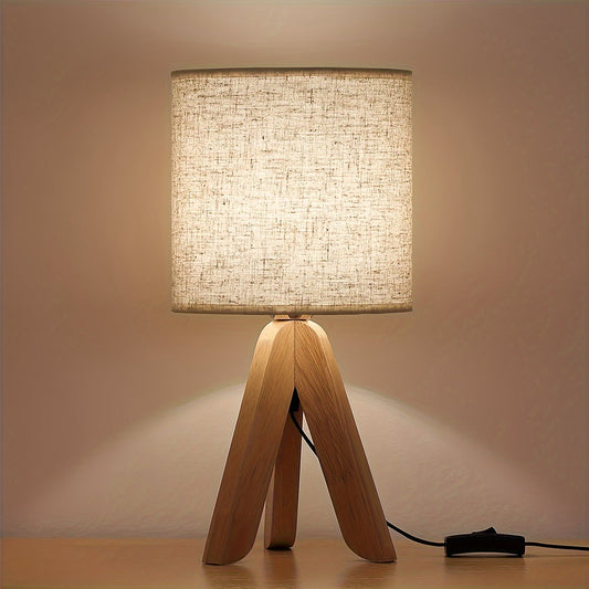 Wooden Tripod Table Lamp with Fabric Shade