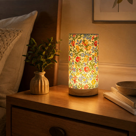 Wooden USB Table Lamp with Linen Shade