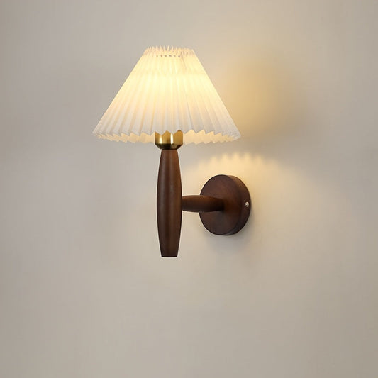Wooden Wall Sconce with Pleated Burlap Shade