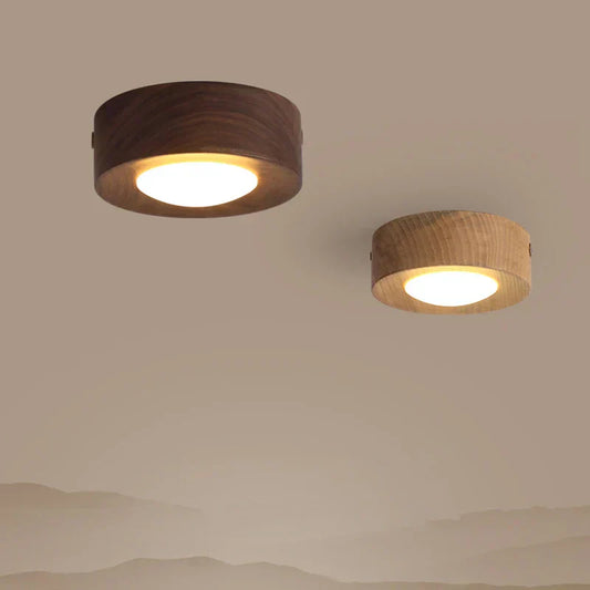 WoodenGlow Walnut LED Ceiling Light Modern Wooden Spotlight