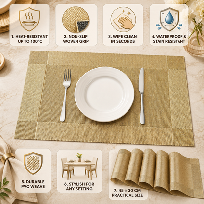 Woven PVC Table Placemats with Heat Resistant Non Slip Design